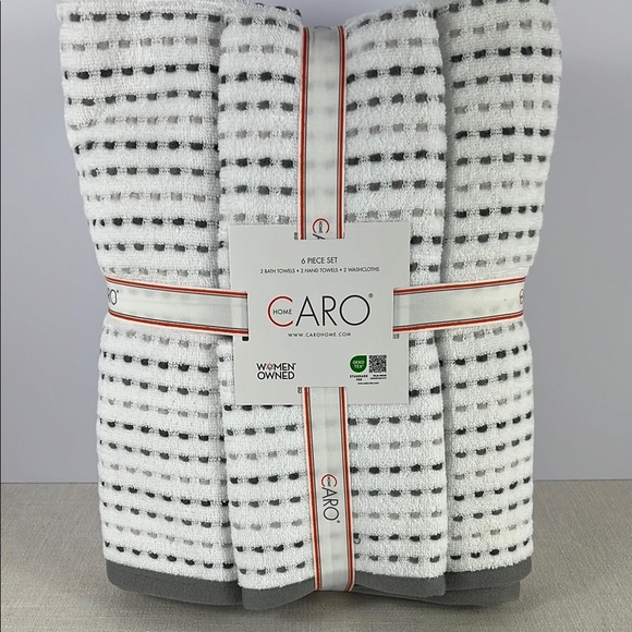 Caro Home Bath Towel Set Gray White 2 Bath 2 Hand 2 Wash 100% Cotton Soft 6 pc - Picture 1 of 7